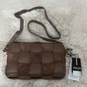 Italia Brown Woven Leather & Suede Crossbody Bag